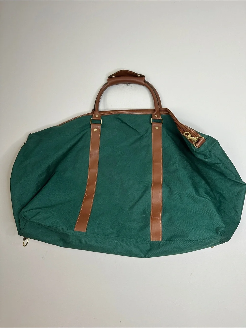 Ralph Lauren Green Canvas Weekender Bag with Brown Faux Leather Trim
